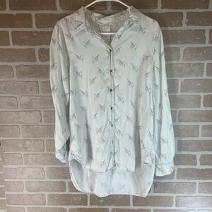 Jane And Delancey Womens M Striped Button Up Shirt Jirafe Print Top, Soft.